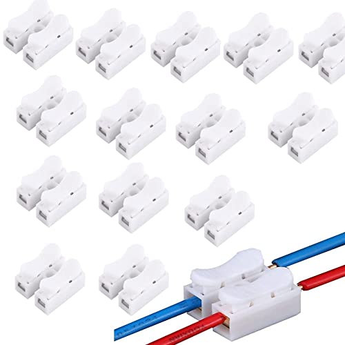 100 Stück Kabelverbinder, CH-2 Lüsterklemmen Steckbar - Schneller Drahtanschluss, weiße Anschlussklemmen, federbelastete elektrische Verbinder für Haushaltsbeleuchtung und KFZ-Installationen von YuXinCat