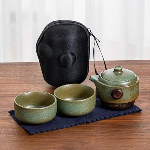 YuZiJiang Chinesisches tragbares Tee-Set Keramik 1 Kanne 2 Tassen Reise-Tee-Set Tassen Aufbewahrungstasche Teegeschirr-Set Wärmeisolierbehälter von YuZiJiang