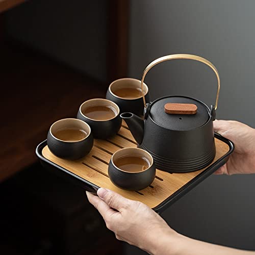 YuZiJiang Teekanne im japanischen Stil mit schwarzem Keramikgriff, Teeset, eine Kanne, Vier Tassen mit Beutel, Kungfu-Teeset für Zuhause, Büro, Reise, Teegeschirr, Geschenke von YuZiJiang