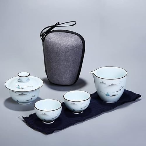 YuZiJiang Tragbares Teekannen-Set aus chinesischem Kung-Fu-Keramik, Teezeremonie, feines Geschenk mit Reisetasche von YuZiJiang
