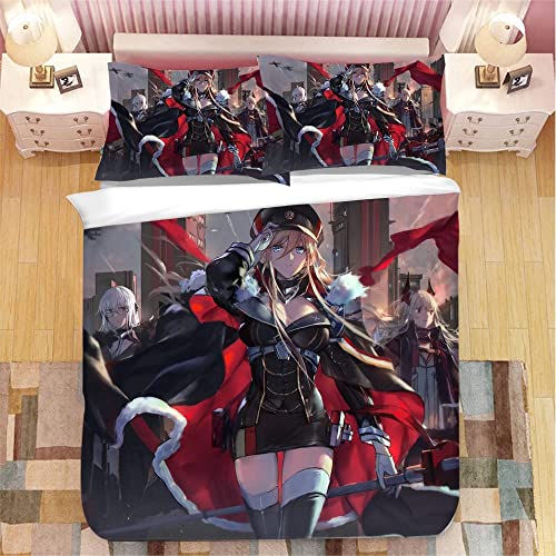 Azur Lane-Bismarck/Gneisenau Anime Bettwäsche-Sets Cartoon 3D-gedrucktes Polyestergewebe 1 Bettbezug + 2 Kissenbezüge (keine Bettdecke) von YuZong
