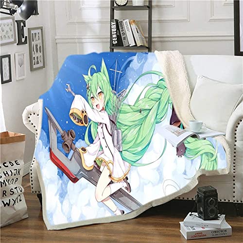 Azur Lane Grünes Haar-Mädchen Anime 3D-Digitaldruck Flanell Ultraweiche Micro-Fleece-Decke Pflegeleicht von YuZong