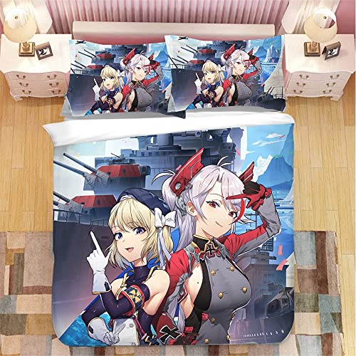 Azur Lane-Prinz Eugen Anime Bettwäsche-Sets Cartoon 3D-gedrucktes Polyestergewebe 1 Bettbezug + 2 Kissenbezüge (keine Bettdecke) von YuZong