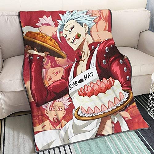 The Seven Deadly Sins- Ban Holding Strawberry Cake Anime 3D-Digitaldruck Flanell Ultraweiche Micro-Fleece-Decke Pflegeleicht von YuZong