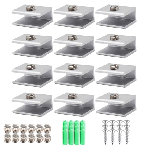 12Stk Glashalter 6-8 mm Glasklemme Rechteckig mit Schrauben Glasclip Glasregal Halterung Silber Aluminiumlegierung Klemmhalter für Glasplatten Glashalter 6-8 mm Dicke Glas (S) (29 x 23 x 13.5 mm) von Yuaaoh