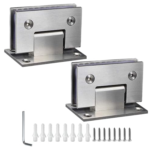 Glastür Scharnier für Dusche 2 Stück Glastürscharnier 90 Grad Duschtür Scharnier Pivot für 8-12MM Glastür Scharnier Edelstahl 304 Silber Wand zu Glas Scharnier mit Schrauben, Gebürstetes von Yuaaoh