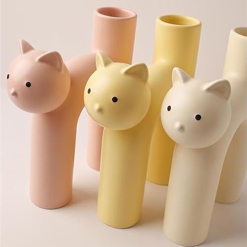 Katze Blumenvase Katzenvase Keramik Vase H Form Vase Niedlich Lustige Vasen Minimalistische Vase für Regal, Kaminsims, Hochzeit, Schlafzimmer, Esstischdekoration (Beige) von Yuaaoh