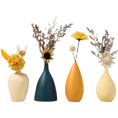 Kleine Bunte Keramik Keramikvasen 4 STK Mini Keramik Blumenvase für Tischdeko Moderne Vase Set Deko Vase Keramik Kleine Bunte Retro Vasen in Morandi Farbe für Wohnzimmer Schlafzimmer Office Dekor von Yuaaoh