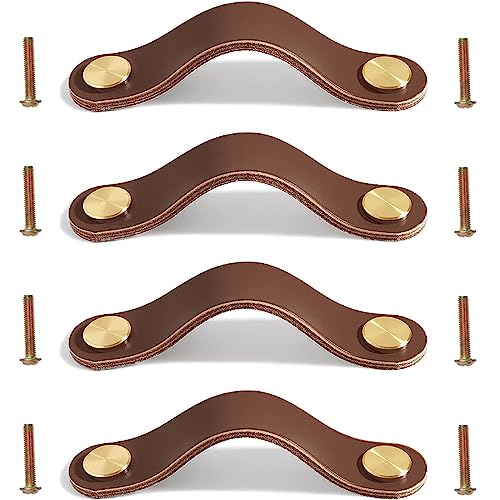 Ledergriffe für Möbel 4 Stück ledergriffe für schränke, schubladengriffe leder, ledergriffe kleiderschrank, leder handgriffe für Küche, Bad, Schränke, Kommode, Holz, Kleiderschrank, 16,8cm von Yuaaoh
