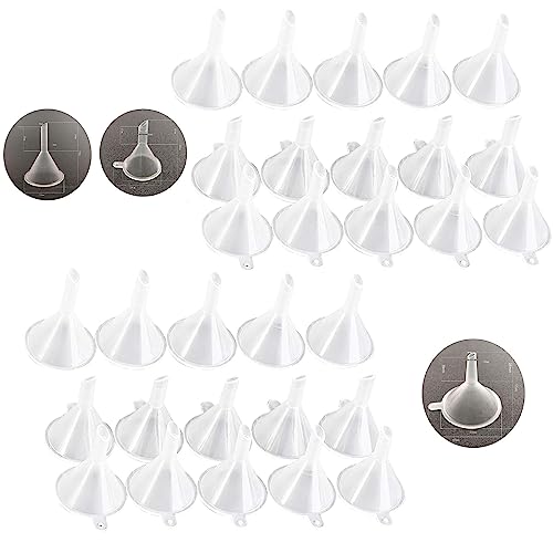 Mini Trichter Set 30 Stück 3 Größe Trichter Plastik Klein Trichter Kunststoff Transparent Labortrichter, Parfümtrichter, Trichter Marmelade, Trichter Set für Öl, Kosmetik Proben von Yuaaoh