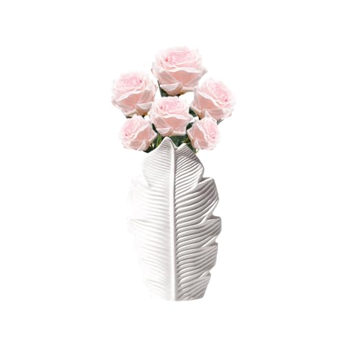 Weiße Blumenvase Porzellan, Kleine Vase Weiß Keramik, Zimmer Deko Aesthetic Vasen, Palmblatt-Form Matte Ahornblatt-Knospenvase für Aesthetic Neutral Boho Blumenarrangement dekorative Vase (S) von Yuaaoh