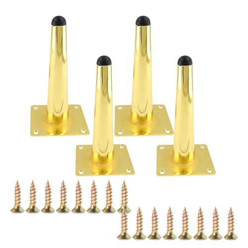Yuaaoh 4 Stück Möbelfüße Eisen Gold, Metallbeine für Möbel, Kegel Möbelbeine Gerade Ersatz-Möbelbeine mit Schrauben für Stühle Tische Schränke Stuhl Schreibtisch (10cm/4’’)(Gold, 10 cm) von Yuaaoh