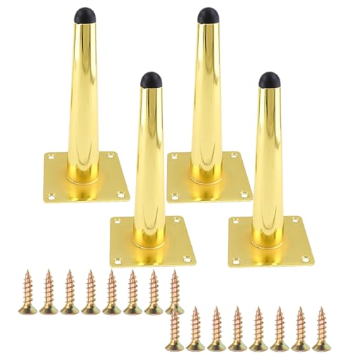 Yuaaoh 4 Stück Möbelfüße Eisen Gold, Metallbeine für Möbel, Kegel Möbelbeine Gerade Ersatz-Möbelbeine mit Schrauben für Stühle Tische Schränke Stuhl Schreibtisch (20cm/8’’) (Gold, 20 cm) von Yuaaoh