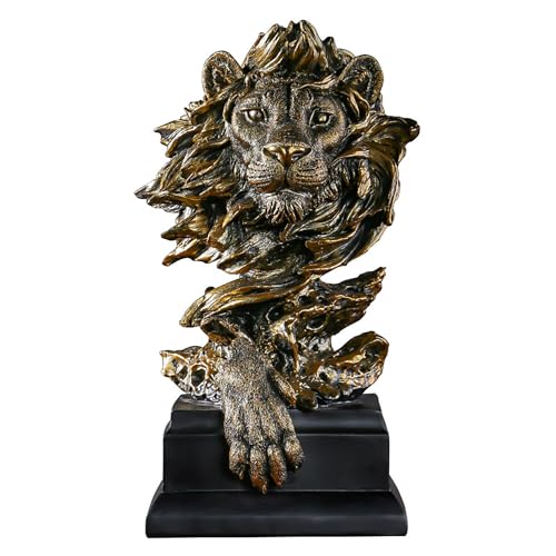 Yuaaoh Löwenkopf Statue Löwen Skulptur Tier Harz Statue Feng Shui Löwe Tier Skulptur Deko Kunst Figuren Handwerk, Ornamente für Büro Wohnkultur Dekoration, Geschenk (Farbe: Kupfer) von Yuaaoh