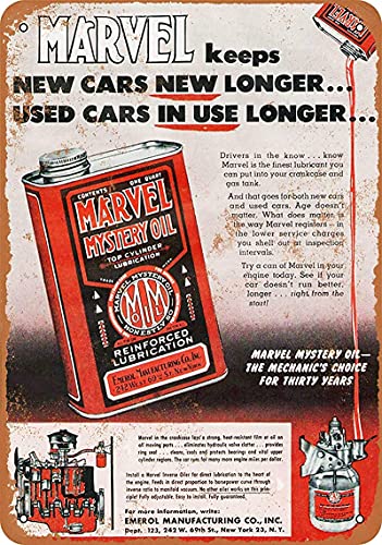 BUDELIAO Vintage Retro Sammlerstück Blechschild – 1952 Marvel Mystery Oil – Wanddekoration 30,5 x 20,3 cm Poster Home Bar Restaurant Garage Cafe Kunst Metallschild Geschenk von Yuaben