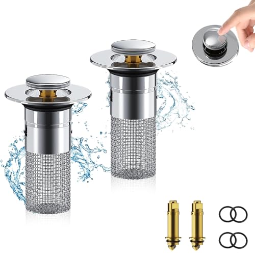 Yuaiosn 2 Stück Edelstahl Abflussfilter, WaschbeckenstöPsel für 34-40mm Abfluss Ablauf, Universal Pop Up Abflusssieb Waschbecken, Siebstopfen mit Haarsieb für Abflussstopfen auf der Arbeitsplatte von Yuaiosn