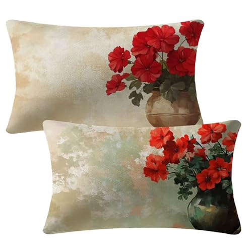 Kissenbezug Blumen Kissenhüllen 40x80 cm Deko Kissen Vintage Outdoor Kissen Wetterfest Samt Kissenbezug 2er Set mit Unsichtbarem Reißverschluss Pillow für Garten Terrasse Sofa Patio Dekor 2m-171 von Yuammgxi