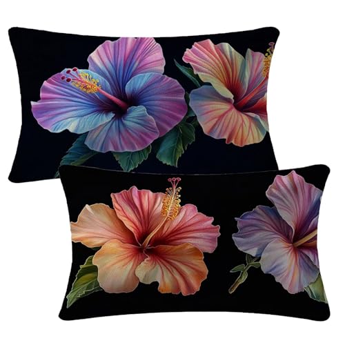 Kissenbezug Schwarz Kissenhüllen 60x80 cm Deko Kissen Blumen Outdoor Kissen Wetterfest Samt Kissenbezug 2er Set mit Unsichtbarem Reißverschluss Pillow für Garten Terrasse Sofa Patio Dekor 2m-192 von Yuammgxi