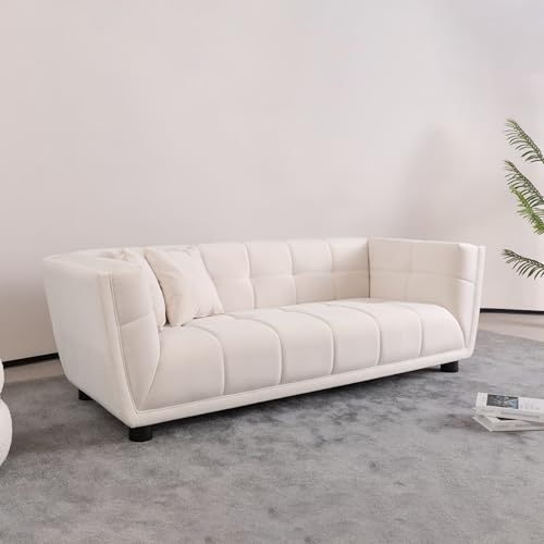 WKS13 Mid-Century Moderner Stil: schlichtes weißes Sofa, kleines quadratisches Design, Samtstoff-Textur, glatt, Retro-Mode, Massivholzfüße, 2-Personen-Design von YuanDesign