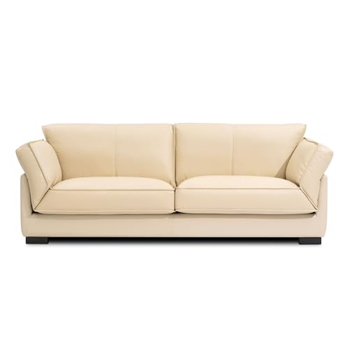 YuanDesign 220 cm Top Echtleder Sofa 3-Sitzer Leder Mitte Jahrhundert Modern für Wohnzimmer Schlafzimmer Wohnung Büro Beige von YuanDesign