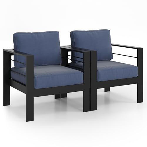 YuanDesign Aluminium Outdoor Sofa Terrasse Allwetter-Metall Outdoor mit 12,7 cm dickem und weichem Kissen, Blau, 2 Stück von YuanDesign