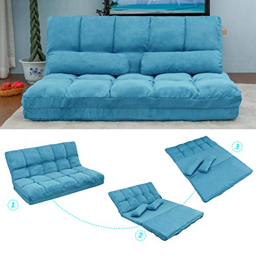 YuanDesign Doppel-Chaiselongue Sofa Boden und Sofa mit zwei Kissen (Blau) von YuanDesign