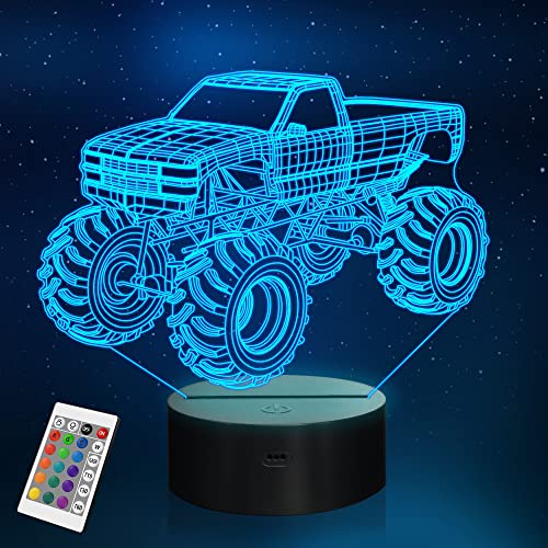 YuanDian Monster Truck Nachtlichter für Kinder, Auto 3D Lampe, 16 LED Farbwechsel mit Fernbedienung & Timer Schlafzimmer Dekoration, Ideen Geburtstag Weihnachten von YuanDian