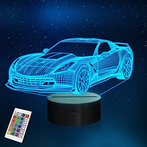 YuanDian Auto Nachtlicht, 3D LED Rennwagen Illusionslampe 16 Farben mit Fernbedienung Kreative Autogeschenke für Jungen von YuanDian