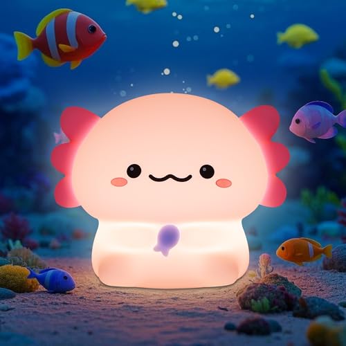 YuanDian Axolotl Nachtlicht, Süßes Silikon Axolotls Nachttischlampe, Aufladbar Touch LED Dimmbar Tischlampe mit 20 Minuten Timer, Geschenk für Baby Mädchen Junge, Zimmer Deko von YuanDian