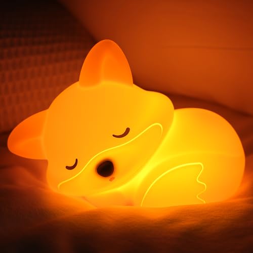 YuanDian Fuchs Nachtlicht, Süße Fox Silikon Lampe, wiederaufladbare dimmbare Timer Bedside Touch Nachtlicht Deko fürs Kinderzimmer, Geschenk für Baby Kinder von YuanDian