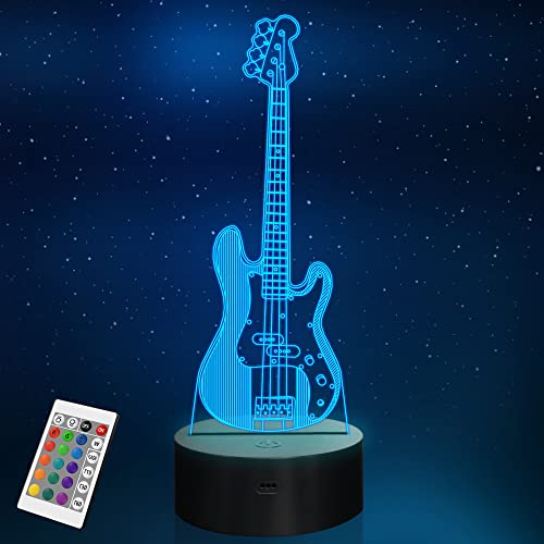 YuanDian Gitarre 3D Lampe, Optische Illusion LED E-Gitarre Nachttischlampe mit Fernbedienung 16 Farben wechselnd, Home Party Decor Kreatives Geburtstagsgeschenk für Freund Musikliebhaber von YuanDian