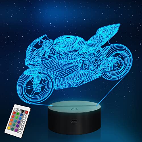 YuanDian 3D-Motorradlampe, Motorrad-Nachtlicht 16 Farben ändern sich mit Fernbedienung und Timer Weihnachtsgeburtstagsgeschenke für Jungen von YuanDian