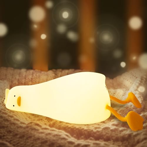 YuanDian Wiederaufladbare LED-Liege-Ente Nachtlicht - Niedliche Silikon Squishy Lampe mit 3-Stufen dimmbar Touch, perfekt für Kinderzimmer, Stillen, Kleinkind, Baby, Kinderzimmer Dekoration von YuanDian
