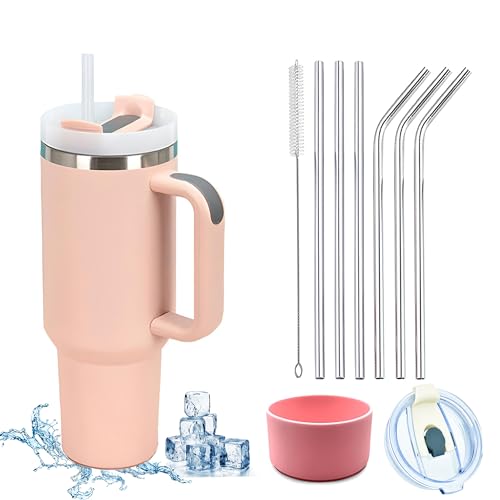 YuanDiann 1200ML Isolierbecher Edelstahl Doppelwandig Kaffeetasse mit Griff Autobecher Kühlbecher Reisebecher mit Strohhalm & Auslaufsicher Becherdeckel & Silikonabdeckung 10-teiliges Set Hellrosa YuanDiann 1200ML Isolierbecher Edelstahl Doppelwandig Kaffeetasse mit Griff Autobecher Kühlbecher Reisebecher mit Strohhalm & Auslaufsicher Becherdeckel & Silikonabdeckung 10-teiliges Set Hellrosa von YuanDiann