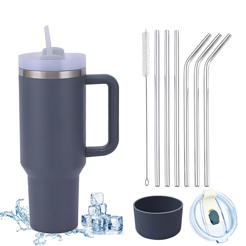 YuanDiann 1200ML Isolierbecher Edelstahl Doppelwandig Kaffeetasse mit Griff Autobecher Kühlbecher Reisebecher mit Strohhalm & Auslaufsicher Becherdeckel & Silikonabdeckung 10-teiliges Set Dunkelgrau YuanDiann 1200ML Isolierbecher Edelstahl Doppelwandig Kaffeetasse mit Griff Autobecher Kühlbecher Reisebecher mit Strohhalm & Auslaufsicher Becherdeckel & Silikonabdeckung 10-teiliges Set Dunkelgrau von YuanDiann