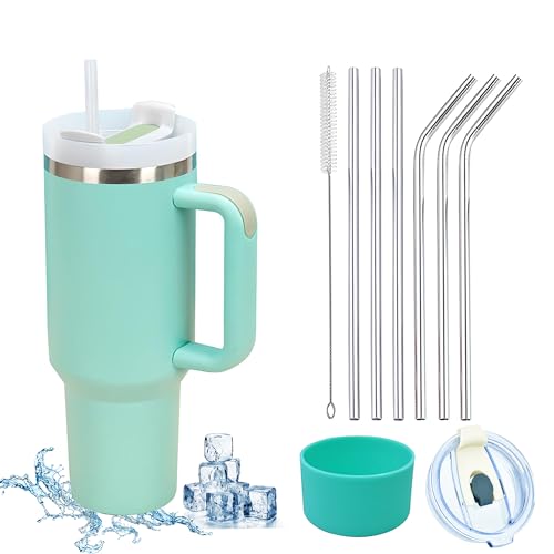 YuanDiann 1200ML Isolierbecher Edelstahl Doppelwandig Kaffeetasse mit Griff Autobecher Kühlbecher Reisebecher mit Strohhalm & Auslaufsicher Becherdeckel & Silikonabdeckung 10-teiliges Set Grün YuanDiann 1200ML Isolierbecher Edelstahl Doppelwandig Kaffeetasse mit Griff Autobecher Kühlbecher Reisebecher mit Strohhalm & Auslaufsicher Becherdeckel & Silikonabdeckung 10-teiliges Set Grün von YuanDiann