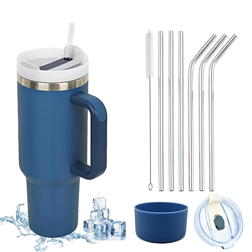 YuanDiann 1200ML Isolierbecher Edelstahl Doppelwandig Kaffeetasse mit Griff Autobecher Kühlbecher Reisebecher mit Strohhalm & Auslaufsicher Becherdeckel & Silikonabdeckung 10-teiliges Set Marine YuanDiann 1200ML Isolierbecher Edelstahl Doppelwandig Kaffeetasse mit Griff Autobecher Kühlbecher Reisebecher mit Strohhalm & Auslaufsicher Becherdeckel & Silikonabdeckung 10-teiliges Set Marine von YuanDiann