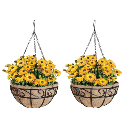 YuanDiann 2er Pack Hängende Blumentöpfe, Kokosraspeln und Eisen Hängepflanze Blumentopf Korb Außen Innen Hängepflanztöpfe Haus Garten Veranda Balkon Terrasse Dekoration Blumenampel 2# 35.5cm von YuanDiann