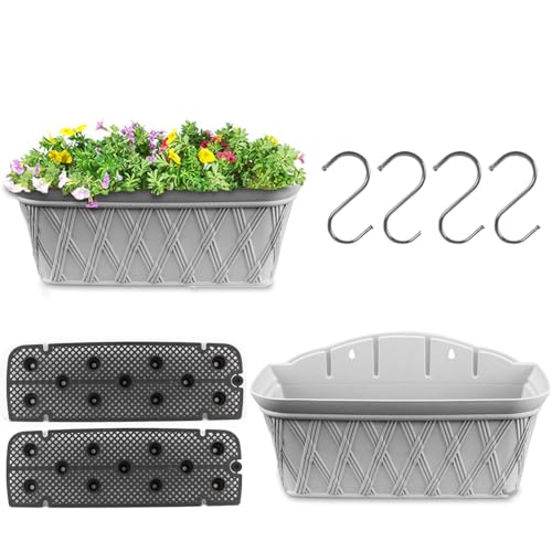 YuanDiann 2er Pack Wandmontage Blumentopf Halbrunder Hängender Garten Blumenkorb Balkon Innen Außen Deko Pflanzgefäß Blumenampel Selbstbewässerung mit Wasserspeicher 1# Grau L von YuanDiann