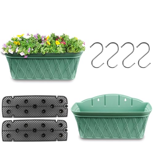 YuanDiann 2er Pack Wandmontage Blumentopf Halbrunder Hängender Garten Blumenkorb Balkon Innen Außen Deko Pflanzgefäß Blumenampel Selbstbewässerung mit Wasserspeicher 1# Grün L von YuanDiann