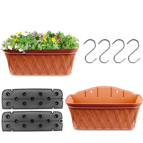 YuanDiann 2er Pack Wandmontage Blumentopf Halbrunder Hängender Garten Blumenkorb Balkon Innen Außen Deko Pflanzgefäß Blumenampel Selbstbewässerung mit Wasserspeicher 1# Ziegelrot L von YuanDiann