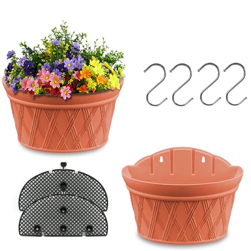 YuanDiann 2er Pack Wandmontage Blumentopf Halbrunder Hängender Garten Blumenkorb Balkon Innen Außen Deko Pflanzgefäß Blumenampel Selbstbewässerung mit Wasserspeicher 1# Ziegelrot S von YuanDiann