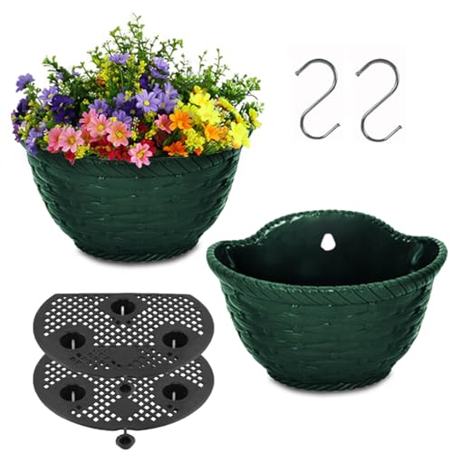 YuanDiann 2er Pack Wandmontage Blumentopf Halbrunder Hängender Garten Blumenkorb Balkon Innen Außen Deko Pflanzgefäß Blumenampel Selbstbewässerung mit Wasserspeicher 2# Dunkelgrün L von YuanDiann