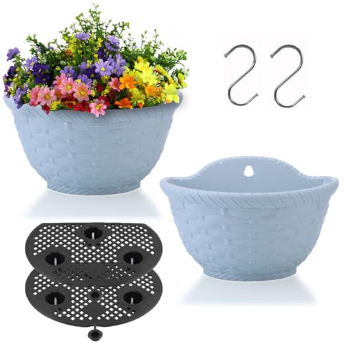 YuanDiann 2er Pack Wandmontage Blumentopf Halbrunder Hängender Garten Blumenkorb Balkon Innen Außen Deko Pflanzgefäß Blumenampel Selbstbewässerung mit Wasserspeicher 2# Hellblau L von YuanDiann