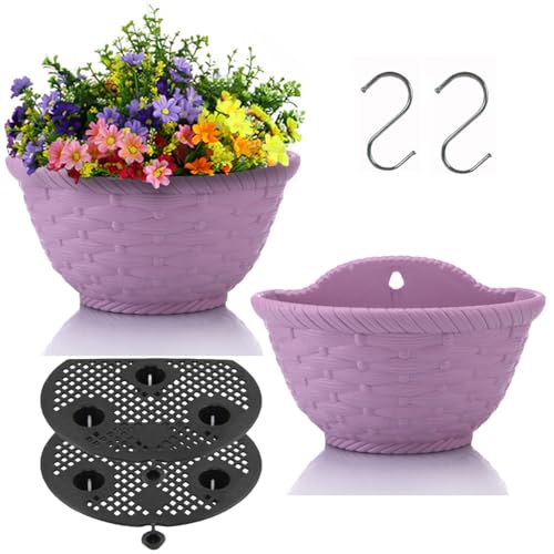 YuanDiann 2er Pack Wandmontage Blumentopf Halbrunder Hängender Garten Blumenkorb Balkon Innen Außen Deko Pflanzgefäß Blumenampel Selbstbewässerung mit Wasserspeicher 2# Hellviolett S von YuanDiann