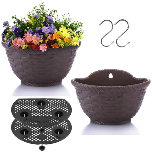 YuanDiann 2er Pack Wandmontage Blumentopf Halbrunder Hängender Garten Blumenkorb Balkon Innen Außen Deko Pflanzgefäß Blumenampel Selbstbewässerung mit Wasserspeicher 2# Kaffee L von YuanDiann