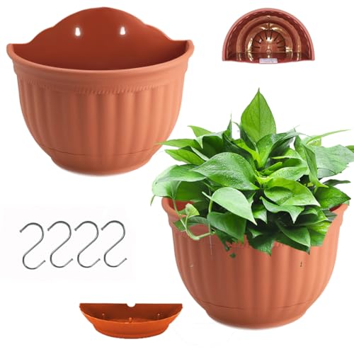 YuanDiann 2er Pack Wandmontage Blumentopf Halbrunder Hängender Garten Blumenkorb Balkon Innen Außen Deko Pflanzgefäß Blumenampel Selbstbewässerung mit Wasserspeicher 3# Ziegelrot L von YuanDiann