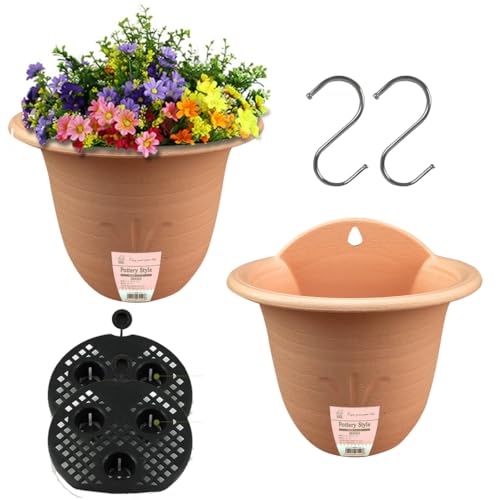 YuanDiann 2er Pack Wandmontage Blumentopf Halbrunder Hängender Garten Blumenkorb Balkon Innen Außen Deko Pflanzgefäß Blumenampel Selbstbewässerung mit Wasserspeicher 6# Hellbraun L von YuanDiann