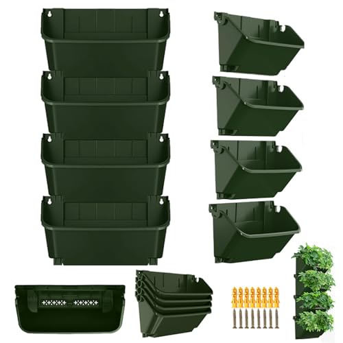 YuanDiann 4er-Set Garten Wandhängender Blumentopf Selbstbewässernd Wand Pflanzgefäß Hängekorb Wandmontierter Blumenampel Stapelbar Armeegrün von YuanDiann