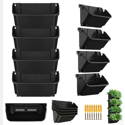 YuanDiann 4er-Set Garten Wandhängender Blumentopf Selbstbewässernd Wand Pflanzgefäß Hängekorb Wandmontierter Blumenampel Stapelbar Schwarz von YuanDiann